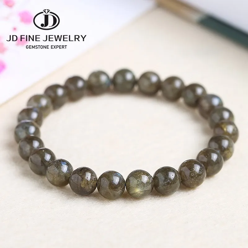 JD – Bracelets de perles en Labradorite pour hommes et femmes, pierre naturelle brillante, bijoux de mode, Yoga, énergie, perles rondes, brin élastique