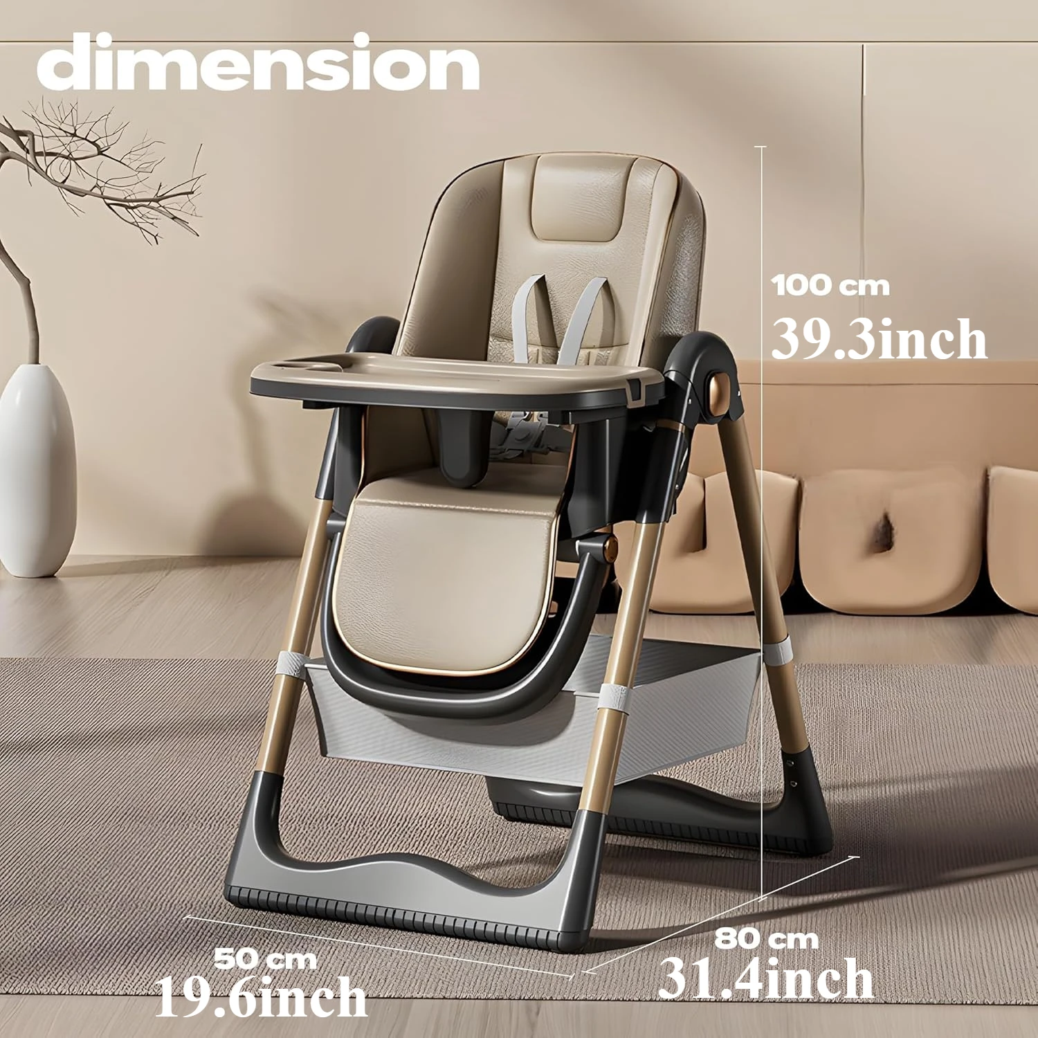 Baby High Chair Foldable High Chairs for Babies Toddlers Travel Compact Chair with Adjustable Height Foot Rest PU Cushion