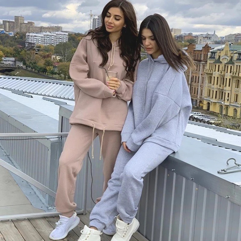 

2023 Spring and Autumn New Sweater Set Fashion Big Pocket Solid Color Sweater Casual Two Piece Set Zipper Hooded Long Sleeve Top