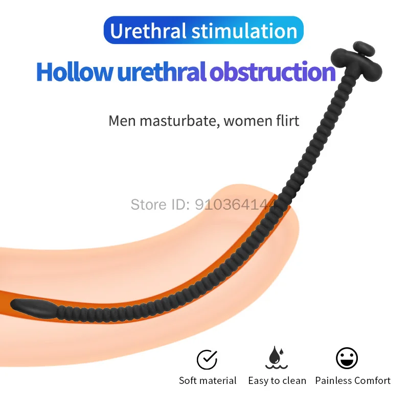 Male Penis Sex Toys Hollow Urethral Catheter Urine Urethra Sounding Silicone Penis Plug Dildo Dilator Ejaculation Delay for Men Adults
