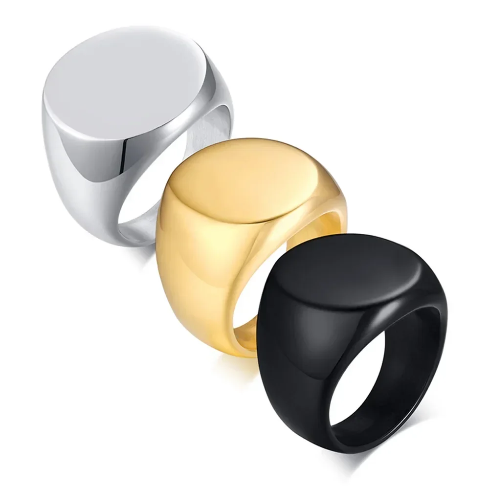 

Big Large Black Gold Silver Color Male Men Statement Round Solid Rings Stainless Steel Fashion Jewelry Size 7 8 9 10 11 12 13