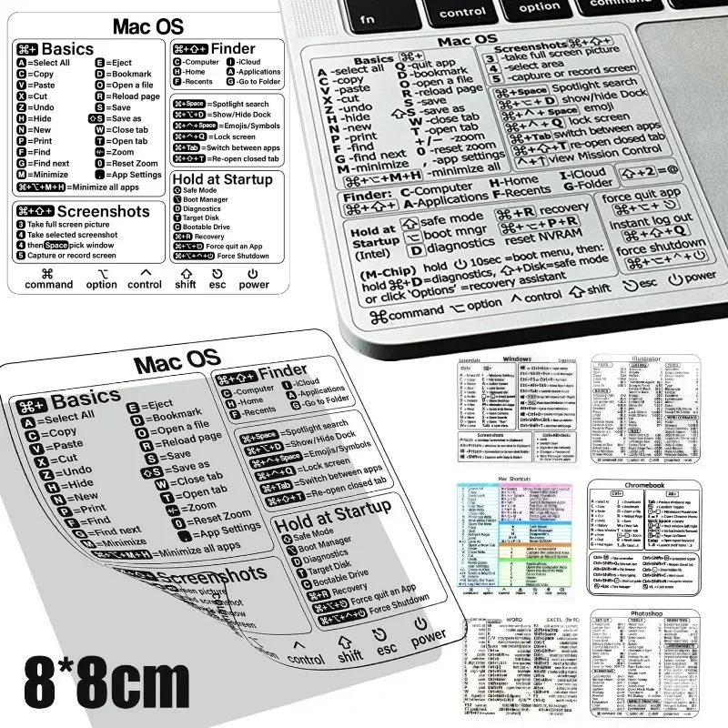 Keyboard Shortcut Sticker for Mac OS Transparent Adhesive PC Laptop PC Reference Keyboard Shortcut Sticker for MacBook Air Pro