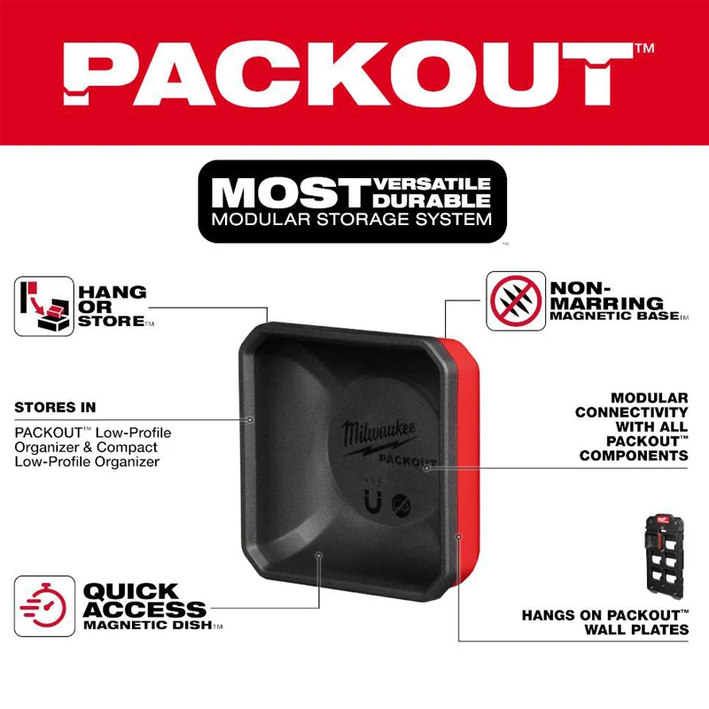 Milwaukee PACKOUT 48-22-8070 Magnetic Bin Hang Organize Storage Tool Box Tool Accessories Small Items Magnetic Dish 3