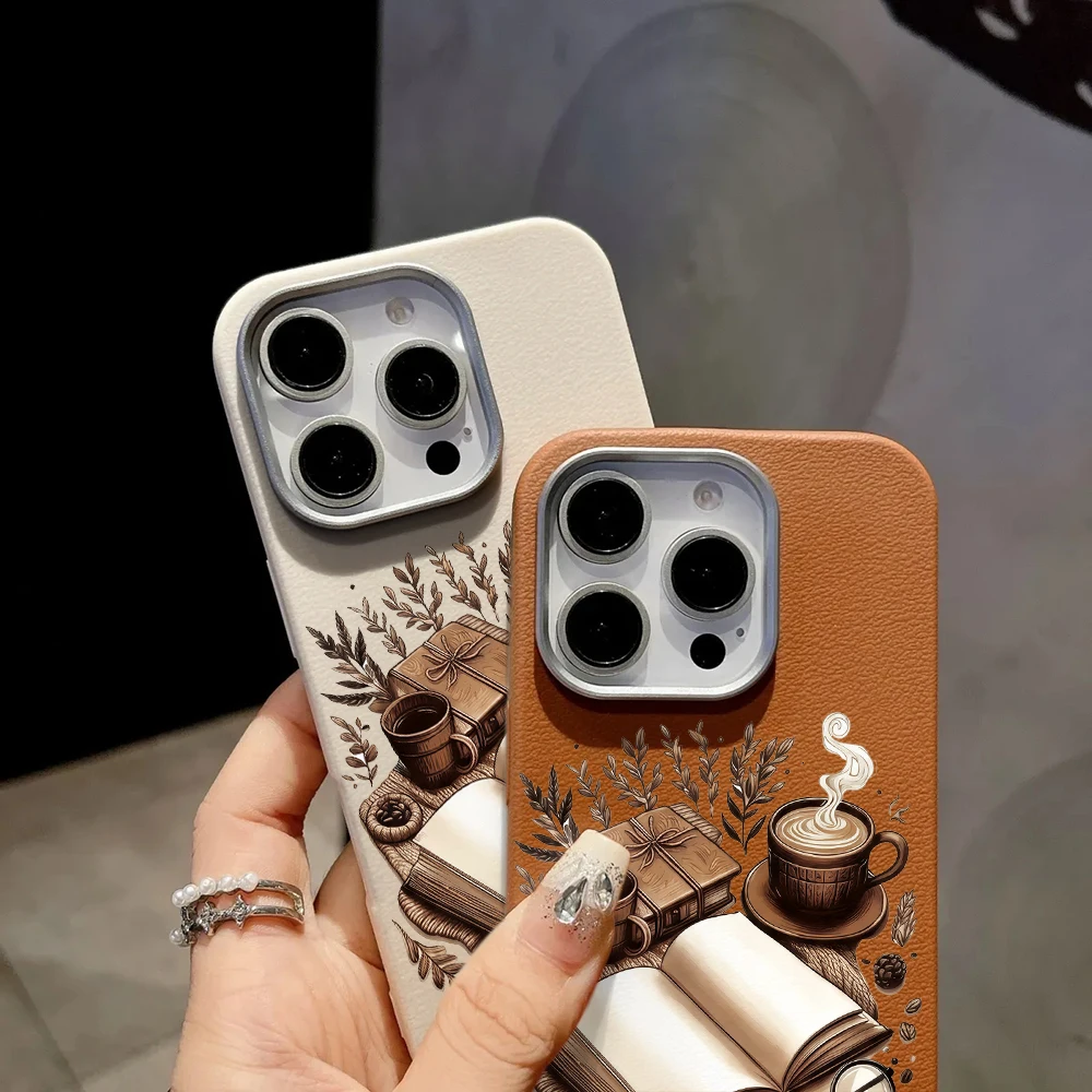 Vintage Lichee Pattern Coffee Books Phone Case with Air Bumper Cover