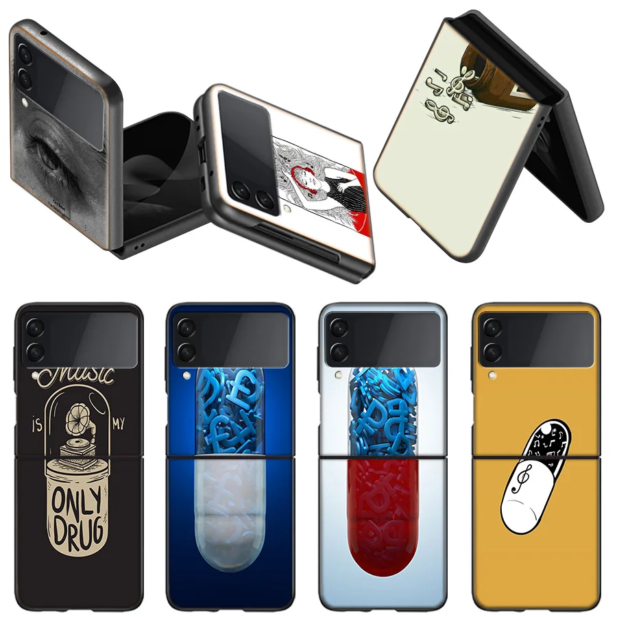 Custodia Per Capsule Di Denaro Capsula Musicale Per Samsung Z Flip 5 Flip 4 3 5G Black Hard Cell Phone Galaxy Cover Z Flip 5 4 3 Funda Lux