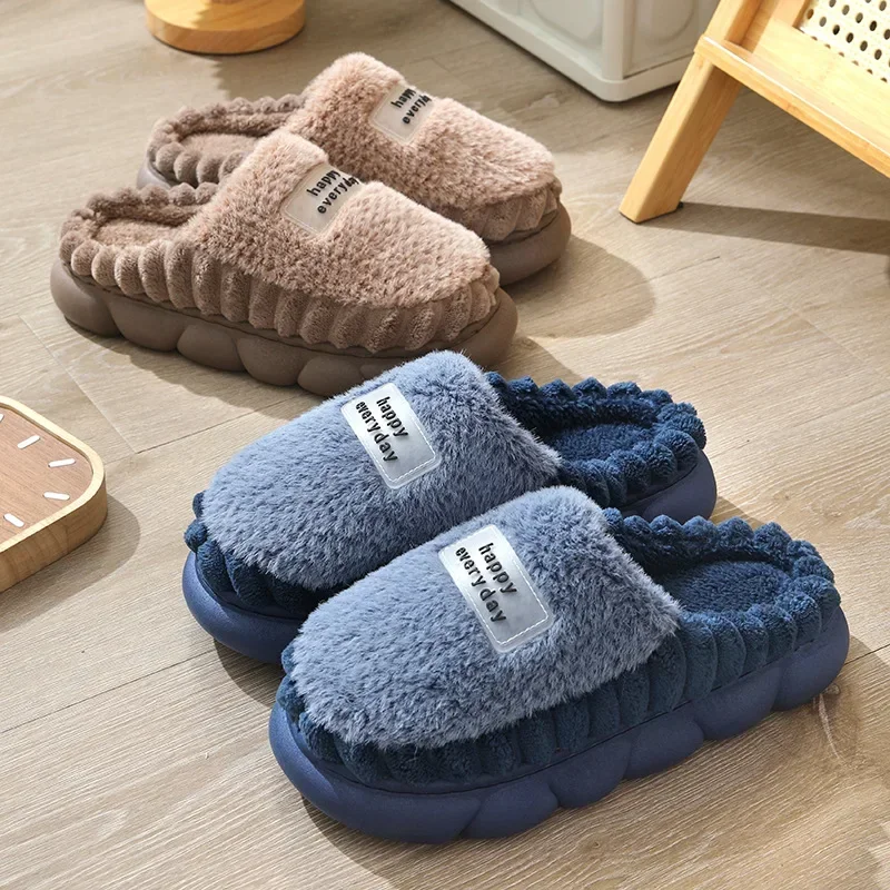 

Winter Letter Warm Plush Slippers Women Men Fashion Soft Indoor Lambhair Cotton Shoes Home Flat Bottom Non-slip Casual Shoes