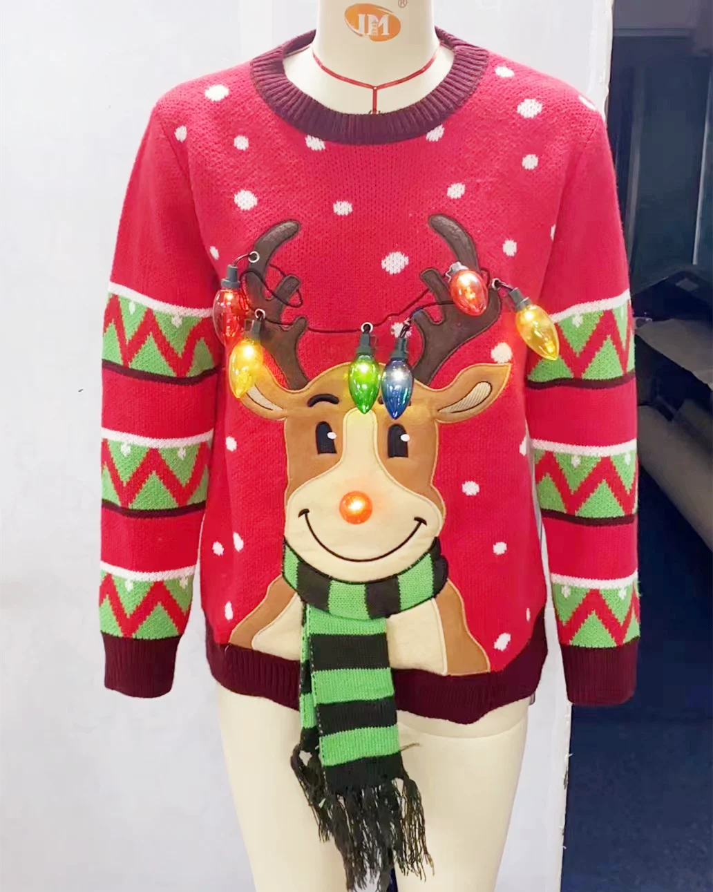 LED Light Christmas Sweater with Elk Women Winter Thic Warm Sweaters Sleeve Jumper Knitted Black Xmas Clothes 2023 Ugly Jersey