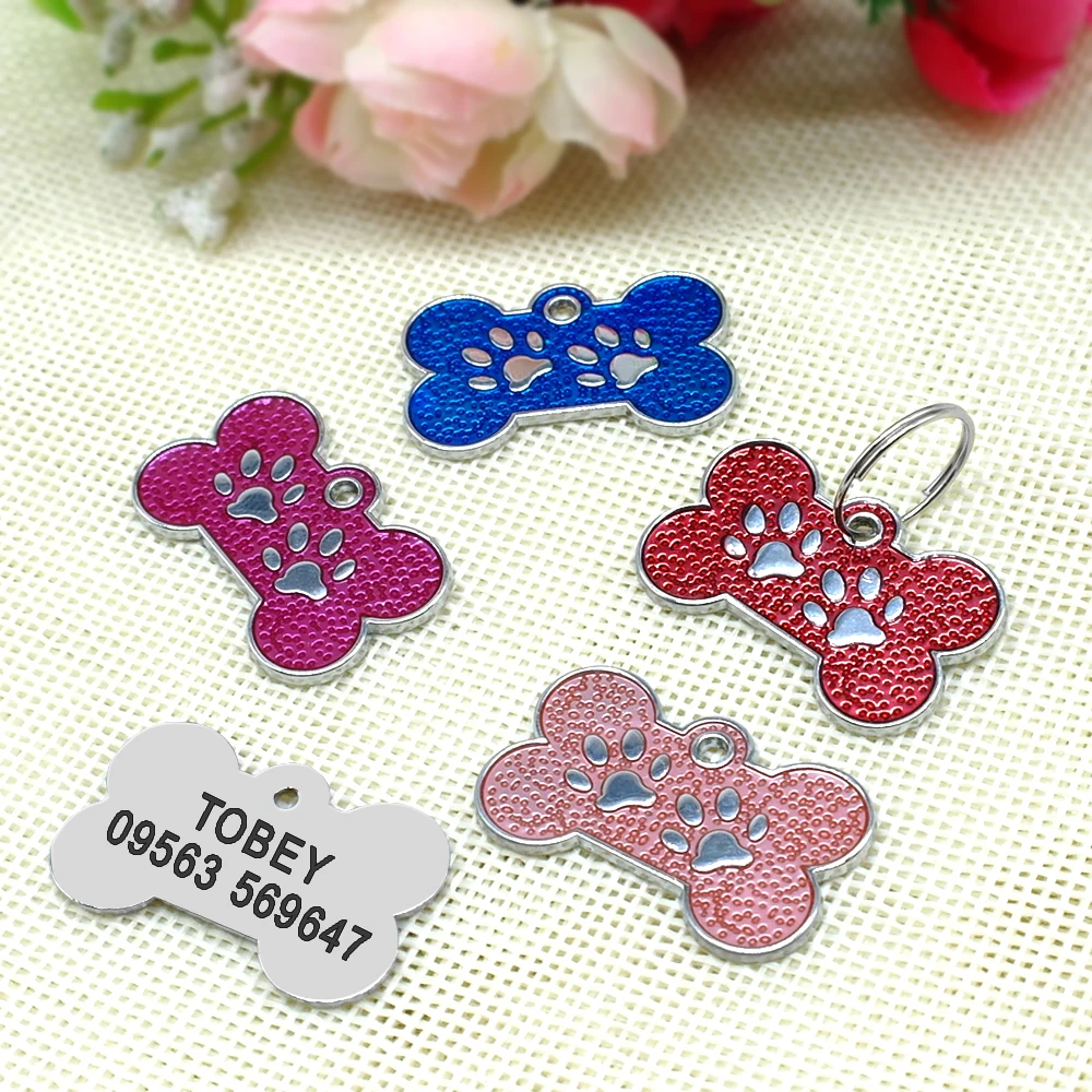 Anti-lost Dog ID Tag Personalized Dogs Cat Tags Bone Shape Customized Pet Nameplate for Collar Necklace Free Gift Chihuahua pet id tag