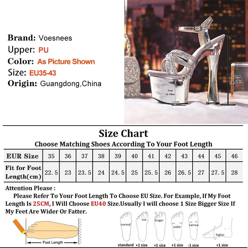 Fashion Rhinestone Super High Heels Women Sandals Casual Comfortable Sandals Clear Crystal Pole Dance Model Show Ladies Shoes