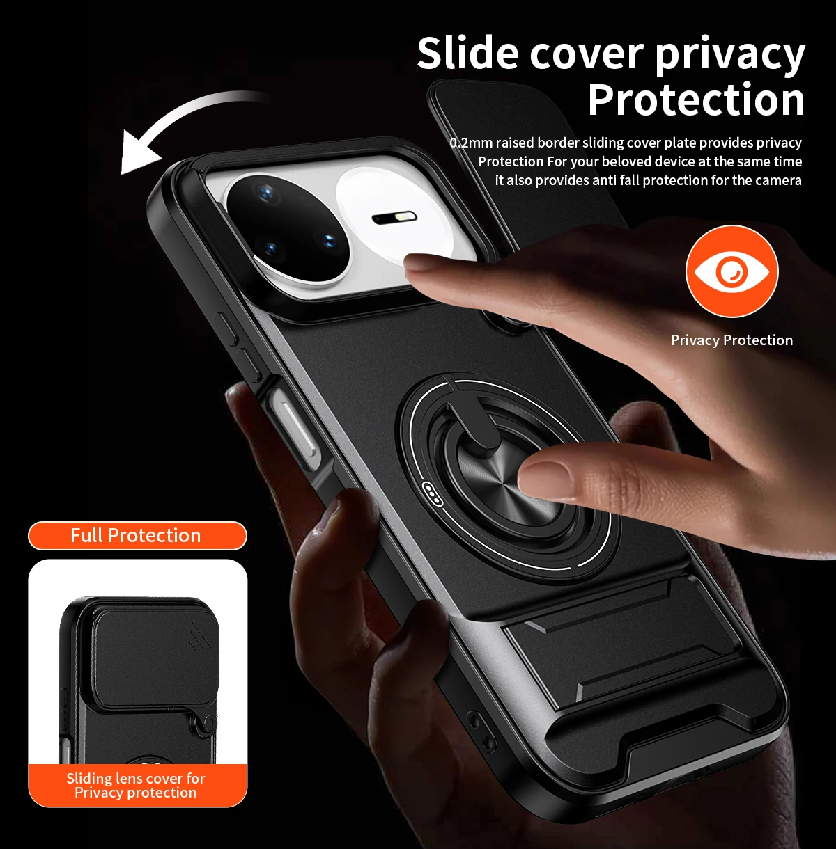 Enhanced Armor Case with Car Magnetic Holder, Ring Stand & Slide Lens Protector - Durable Back Cover