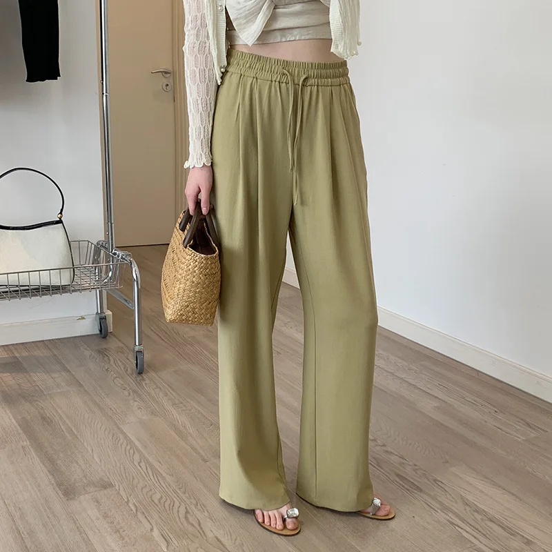 Hanging Casual Wide-leg Pants Women Thin Loose Straight Leg Pants Korean Version of High Waist Elastic Mop Pants