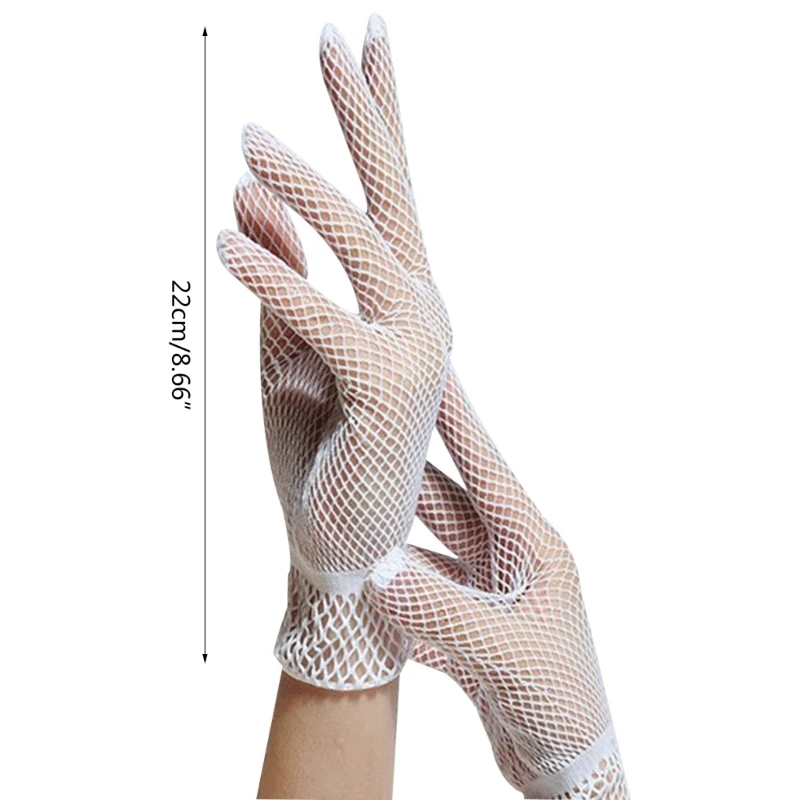 Women Short Fishnet Gloves Sunblock Full Finger Bride Wedding Wrist Mesh Mittens wedding dress gloves