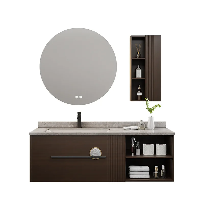 

New Chinese style rock slab integrated seamless basin bathroom cabinet combination