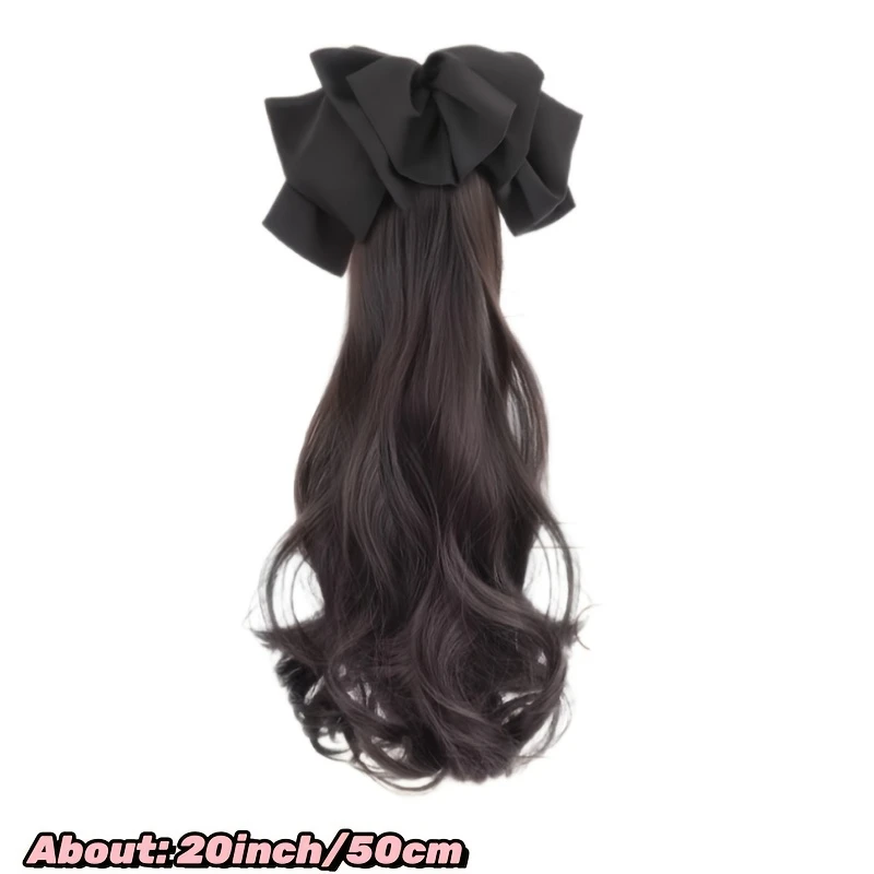 Long Wavy Synthetic Ponytail Extension With Free Big Bow Hair Clip Set Natural Look Heat Resistant Hairpiece For Christmas Party