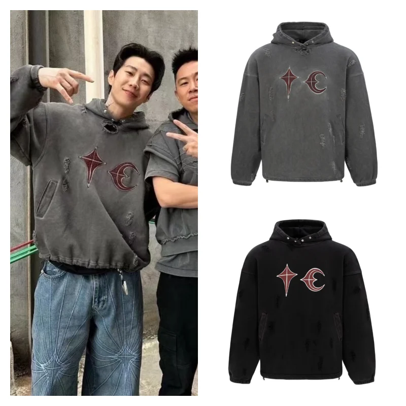 

Streetwear THUG CLUB Hoodie 1:1 Men Trendy Vintage Fashion Washed Damage Loose Pullover Thug Club Women Jacket Coat