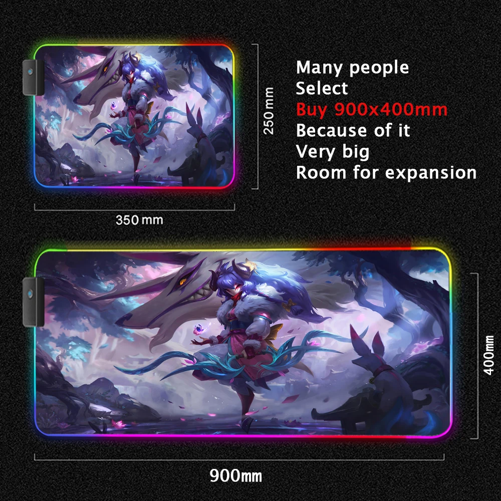 Mousepad Rgb League of Legends Gaming Table LOL Kindred Mouse Gamer Girl Hot Pad Laptop Gaming Desk Mat Table Computer Carpet