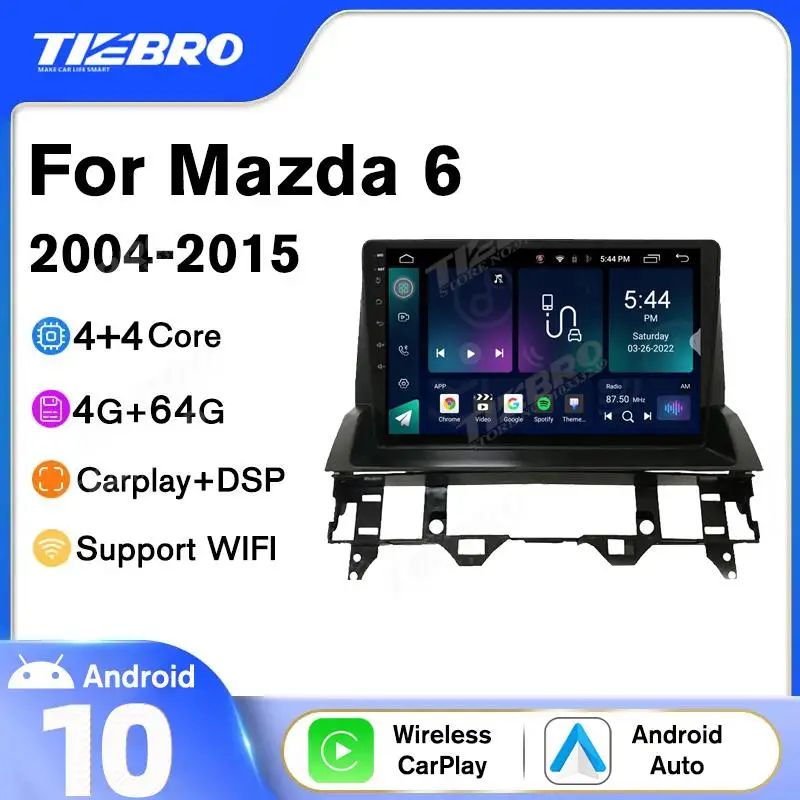 

Автомагнитола TIEBRO 8G + 128G Android 10 для Mazda 6 2004-2015 2DIN Авторадио головное устройство Автомобильный мультимедийный видеоплеер навигация GPS 9''