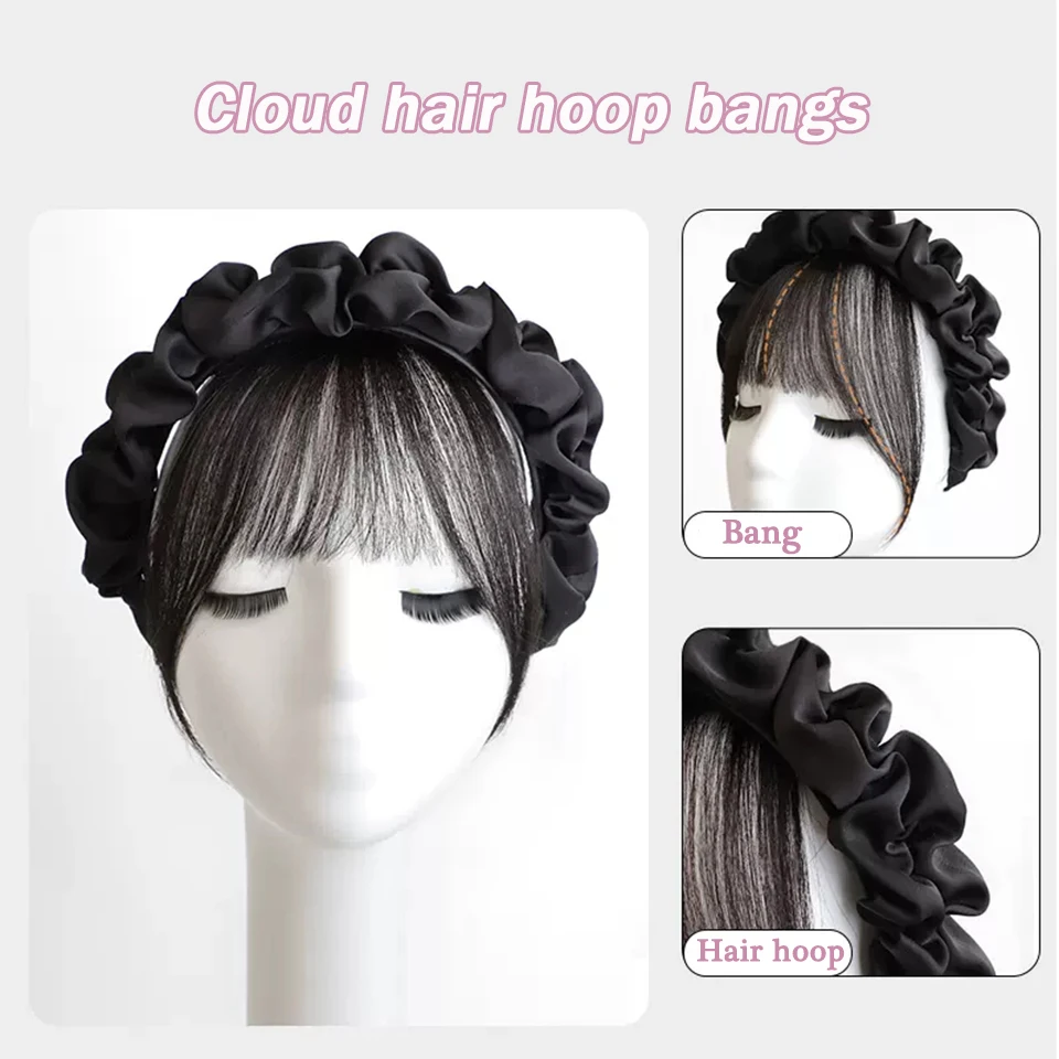 Synthetic Fake Bangs Hair Neat Fringe Bands With Double Row Braids Headband Heat Resistant Bangs In Hair Extensions Hairpiece