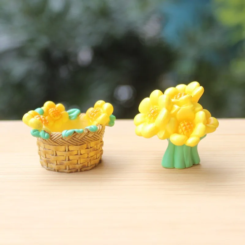 3PCS Cute Sunflower Kitten Doll Ornament Dollhouse Mini Gardening Landscape Miniature Model DIY Home Decorations Gifts
