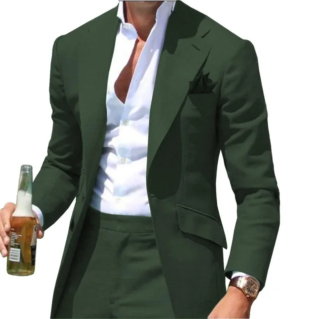 Peak Collar Men Suits Notched Slim Fit Blazers Jackets Pants 2PCS Causal Business Wedding Groom Wear mens suit