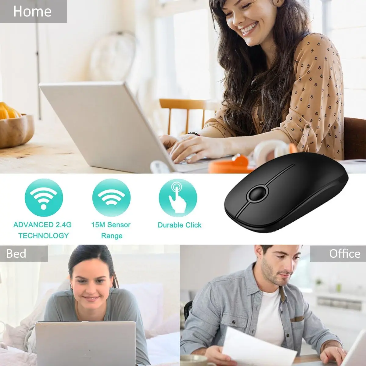 Slim Wireless Mouse Silent Cordless with USB Receiver Portable Travel Mouse for Laptop Desktop PC