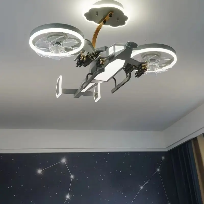 Aircraft fan light, children's room, boy's bedroom, chandelier creative, Avatar combat helicopter model, room lighting decoratio 3