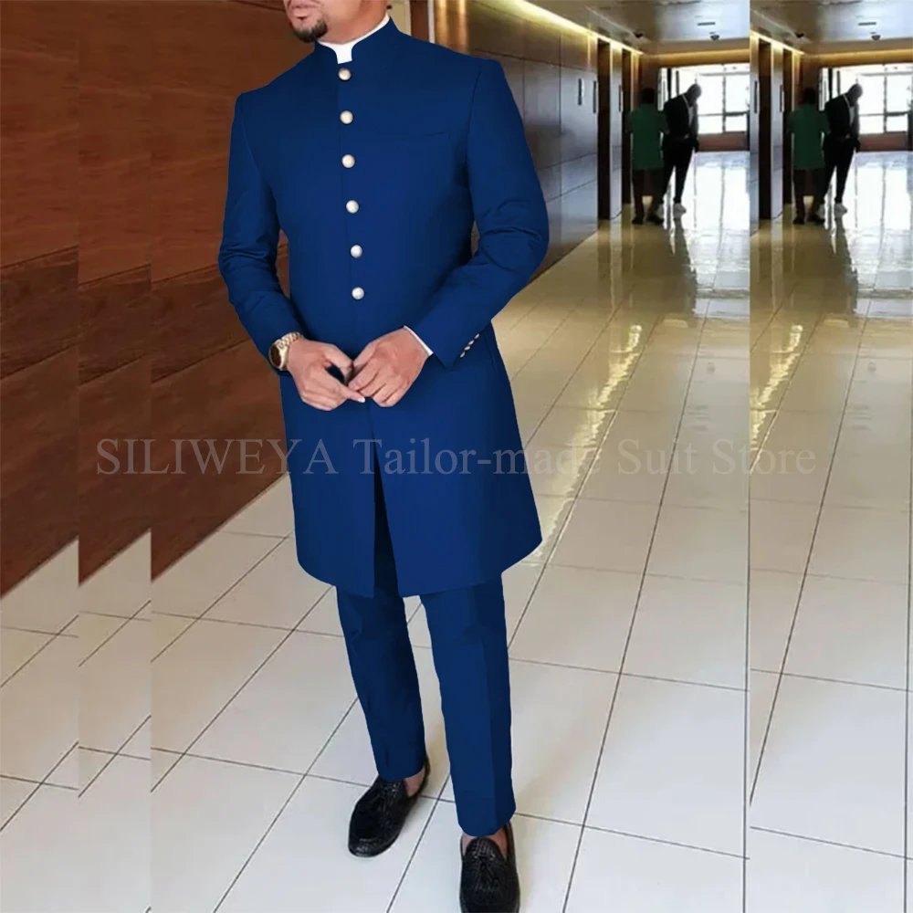 Abito Elegante Uomo Completo Uomo 3 Pezzi Navy Chalk Stripe - Doppio Petto Vintage, Giacca Gilet E Pantaloni Su Misura Abbigliamento Formale Uomo