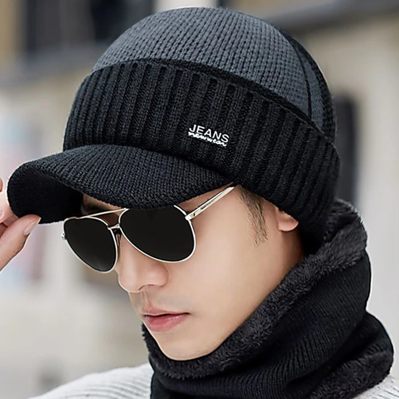 Winter Hat For Men Women Skullies Beanie Wool Scarf Balaclava Mask Bonnet Knitted
