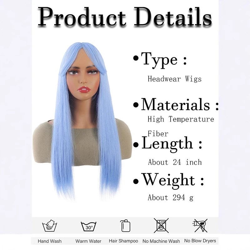 Sea Blue Color Synthetic Wigs Middle Part Long Natural Wavy Hair Wig For Women Cosplay Drag Queen Party Heat Resistant