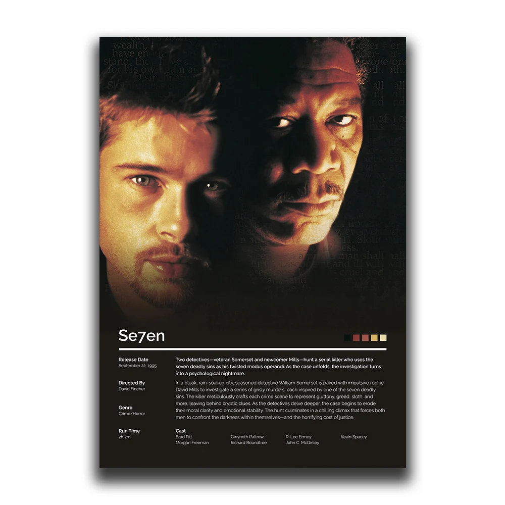Vintage Black Cinema Art: Se7en Film Canvas Wall Mural