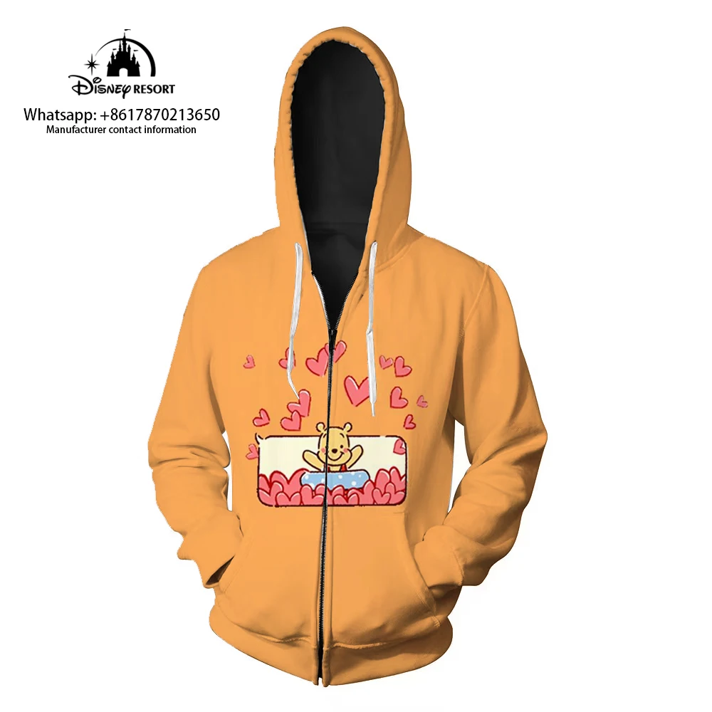 

2022 Girls Sportswear Disney Cartoon Anime 3D Print Cute Winnie the Pooh Sweatshirt Spring Harajuku Kids Zip Hoodie