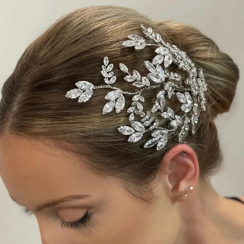 Elegante Hochzeit Haarschmuck Braut Haarkämme Kopfschmuck Zirkonia Braut Haarnadel Haarteil Frauen Abschlussball Haarschmuck Kopfschmuck – Detail 11