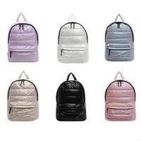 Women's Lightweight Quilted Backpack Metallic Puffer Shoulder Bag with Zippered 1