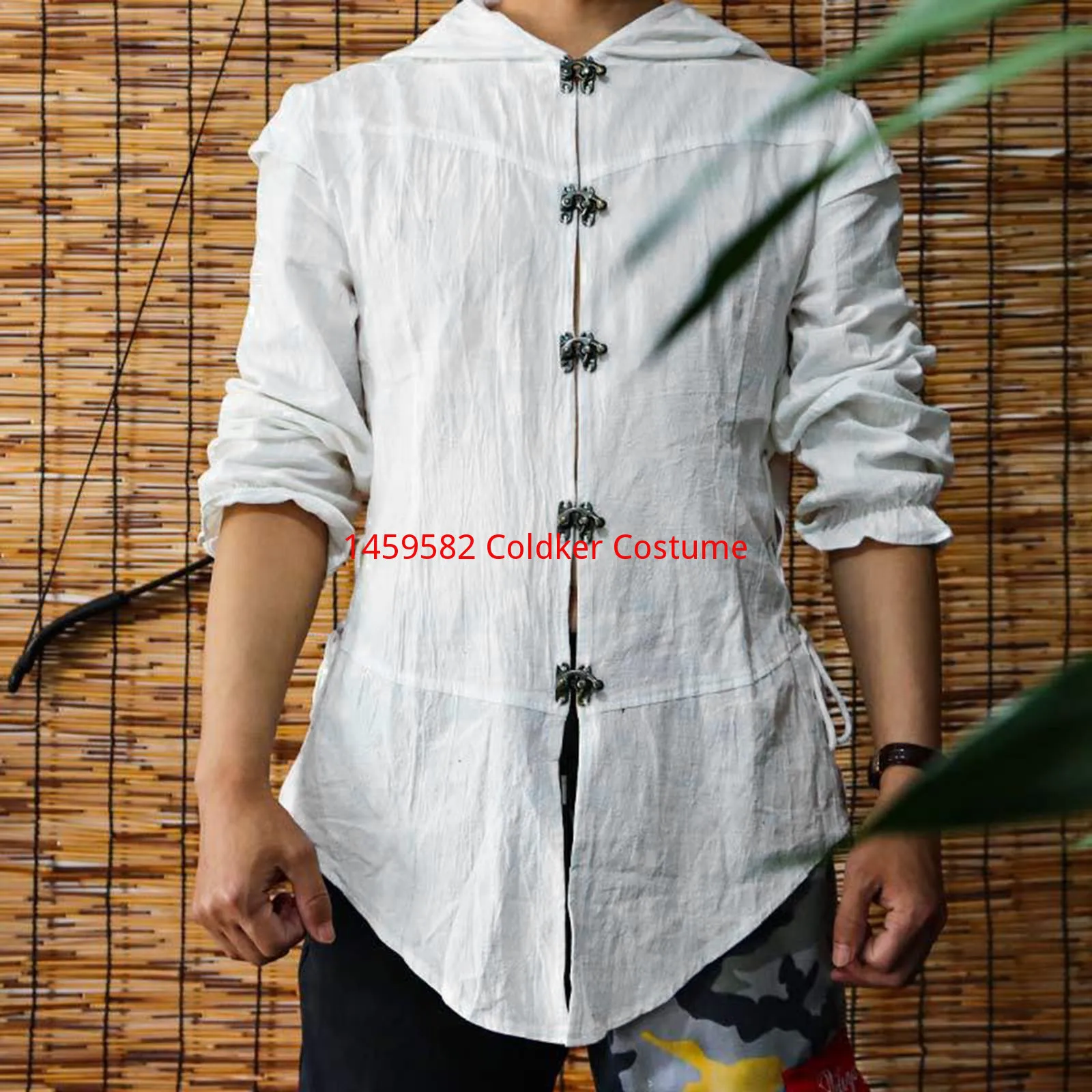

M-4XL Men Fashionable Cotton Linen Shirt Solid Color Ethnic Mental Button Hooded Shirt Top Medieval Beach Streetwear Tops