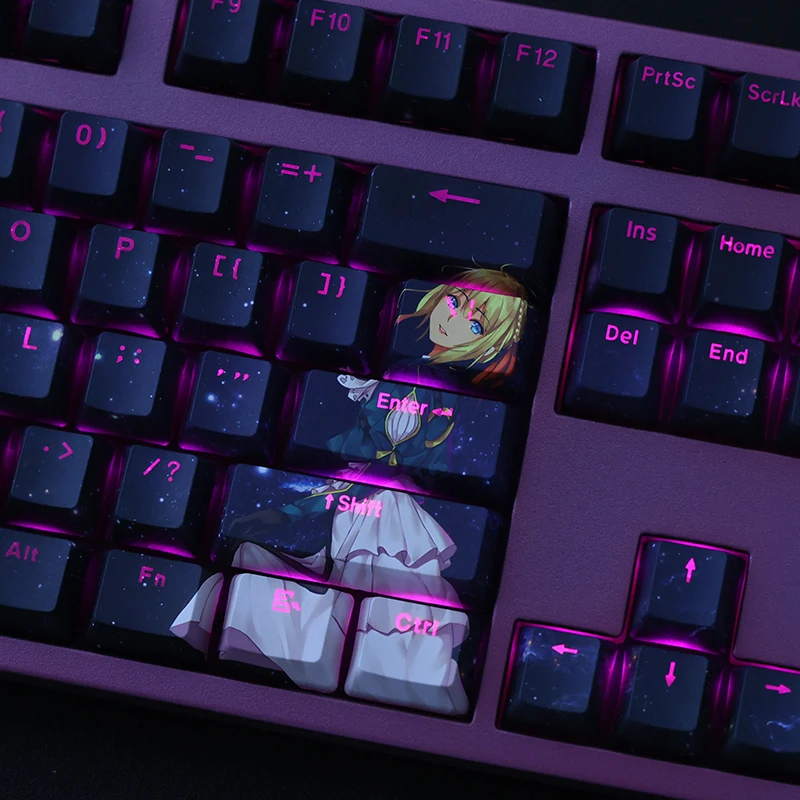 Chaves Conjunto Pbt Tintura Subbed Keycaps dos Desenhos Animados Anime Gaming Key Caps Oem Perfil Backlit Keycap para Violeta Evergarden 108 - Imagem 4