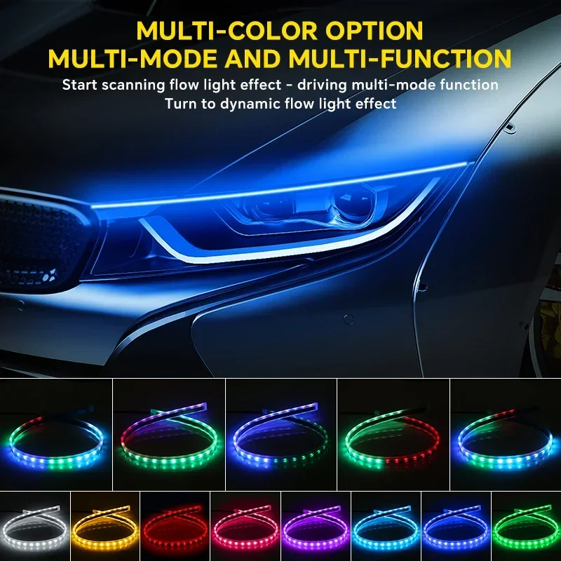 

2PCS Car LED Light Strip DRL RGB Daytime Running Light APP Control Colorful Flowing Turn Signal Decorative Lamp Waterproof