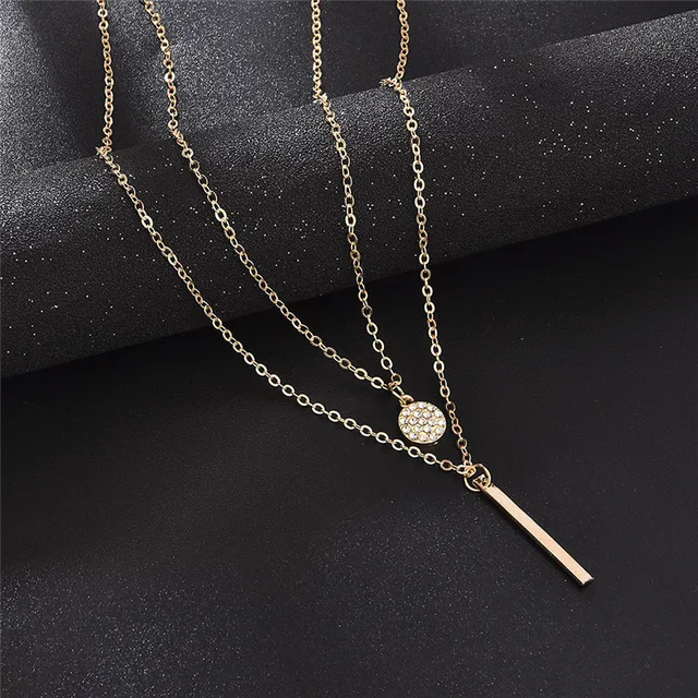 LATS New Shiny Round Plate Necklace Rose Rose Gold Color Exquisite Double Layer Clavicle Chain Necklace Jewelry for Women Gift 4