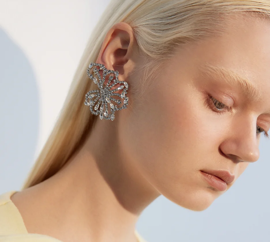 925 silver needle artificial Rhinestone irregular exaggerated bride Earrings for women Fashion Jewelry