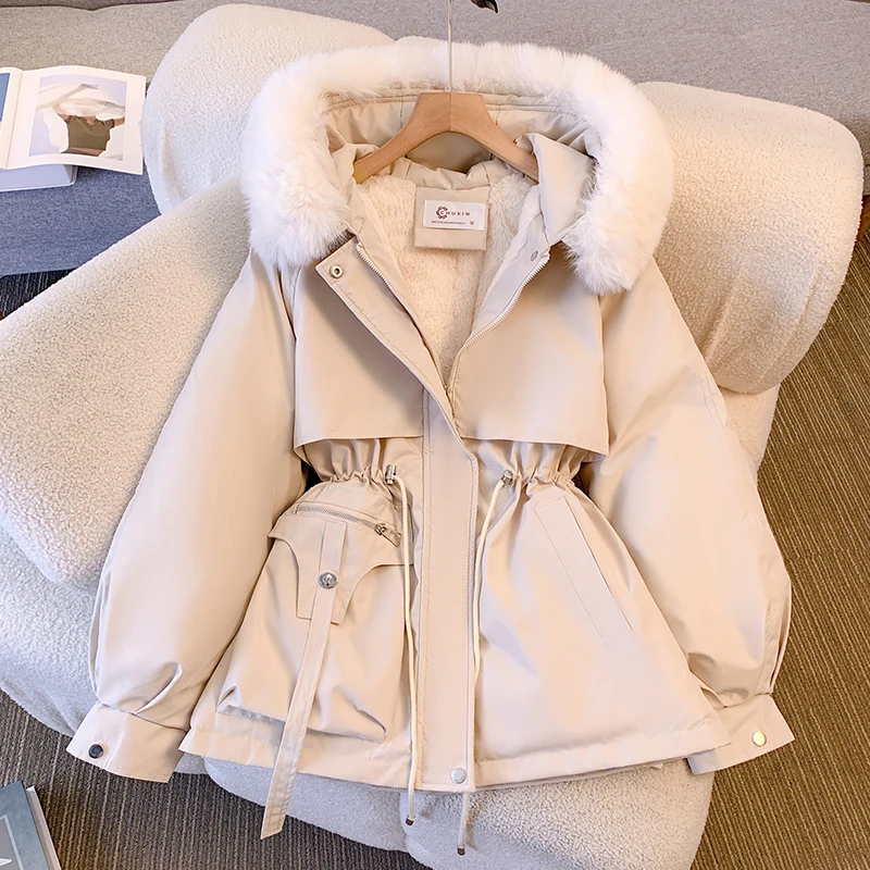 Women's Thickened Fleece Lined down Cotton Jacket Winter Coat Korean Style Waist Cinched 2025 New Design Sensation Coat