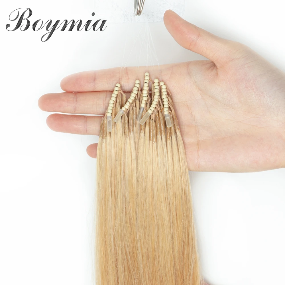 Boymia Microlink Hair Extensions 8D Natural Human Hair Extensions 50pcs 0.6g/s Micro Beads Silicone Nano Ring For Girls