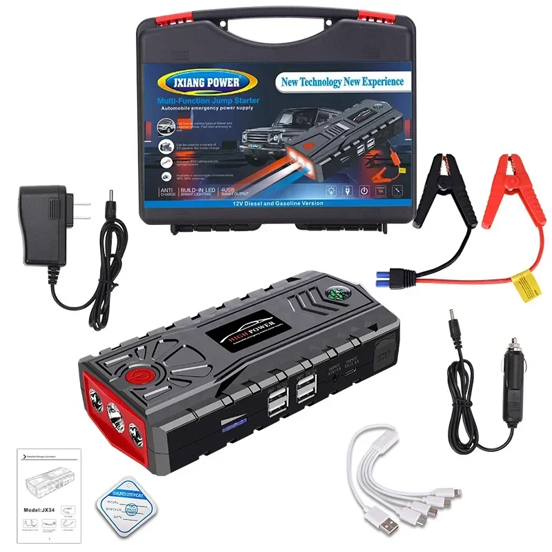 99800mAh Car Jump Starter Power Bank 12V Portable Car Battery Booster Charger Air Pump Tyre Inflator Compressor Starting Device