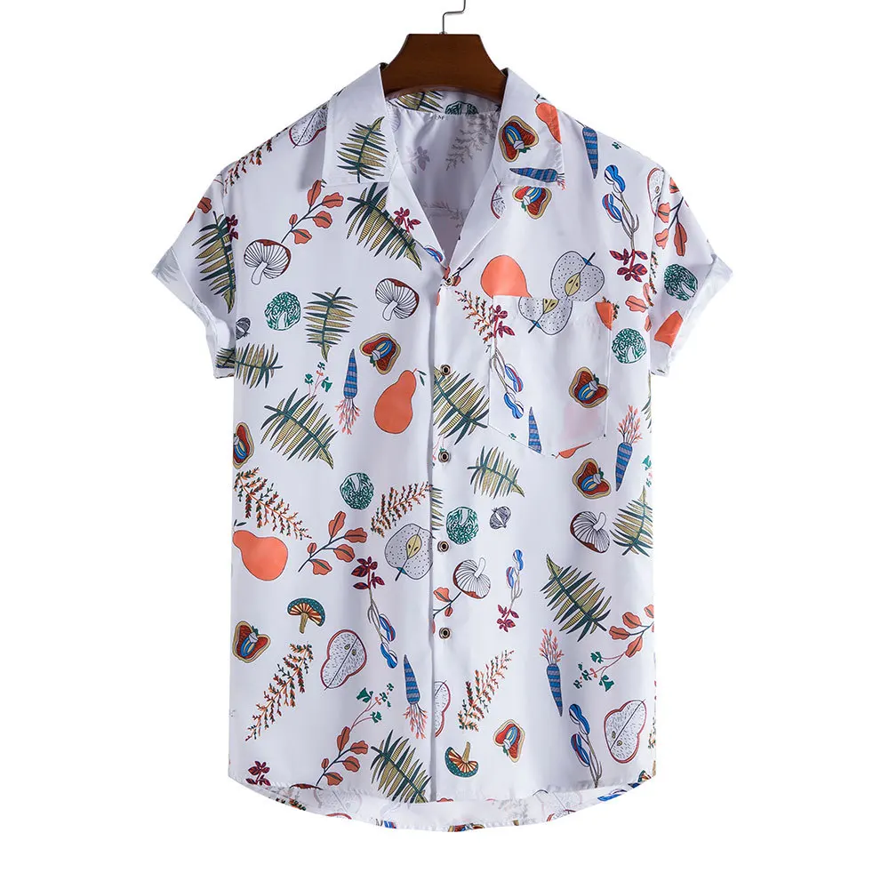 

Men Summer Hawaiian Shirt Fashion Retro Men's Casual Cartoon Print Short Sleeve Lapel Shirt Top Hawaiian Blouse Chemise Homme