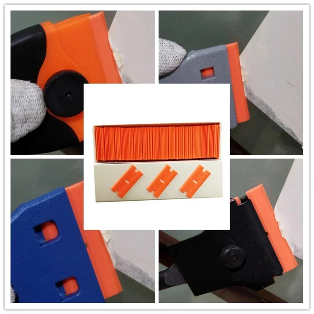 Razor Blade Scraper 100pcs Razor Blades Safety Scraper Glue Knife Glass Cleaner Replacement Carbon Steel Blade Ceramic Car Labels Remover