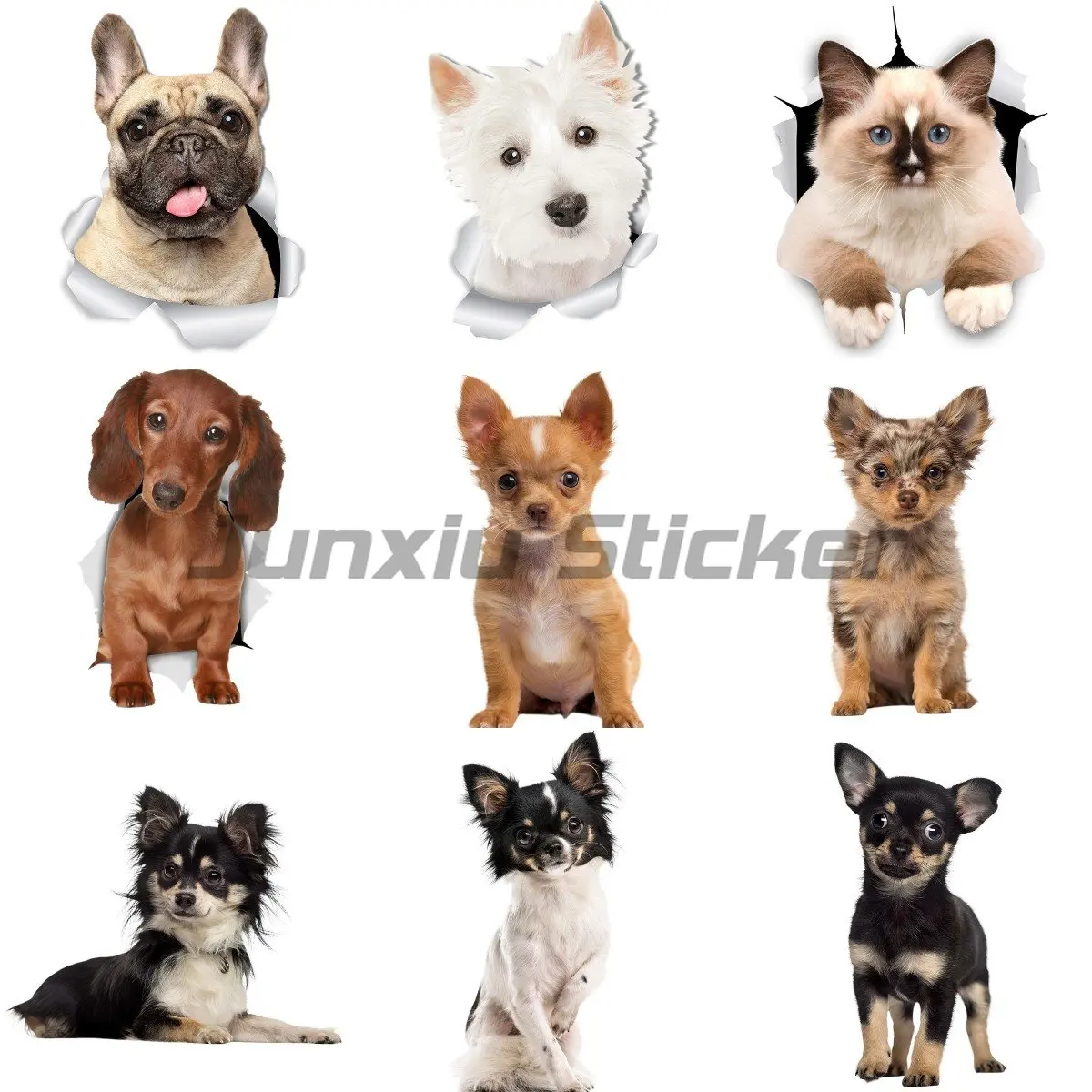 Loveable 3D Chihuahua Dog Yorkshire Terrier Decalcomanie Da Parete Frenchie Dog Toilet Sticker 3D Dog Car Window And Bumper Sticker