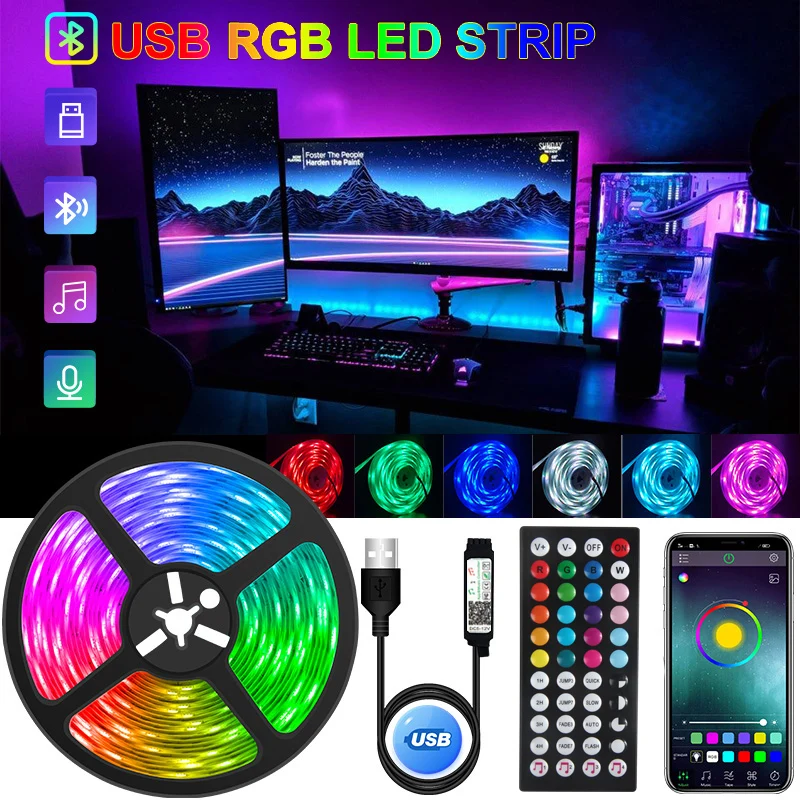 45M LED Strip Lights RGB APP Control Color Changing with 44 Keys Remote SMD3535 Mode for Room Decoration Bluetooth TV Backlight