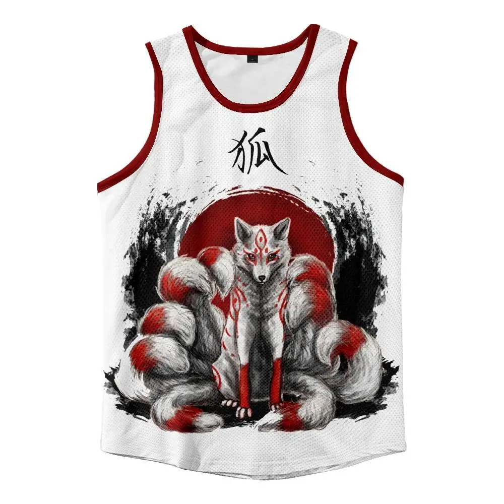 

Quick-Dry Running Fitness Sleeveless Shirt Sportwear Muscle Vest Fashion Men's Streetwear White Fox Print Tank Tops