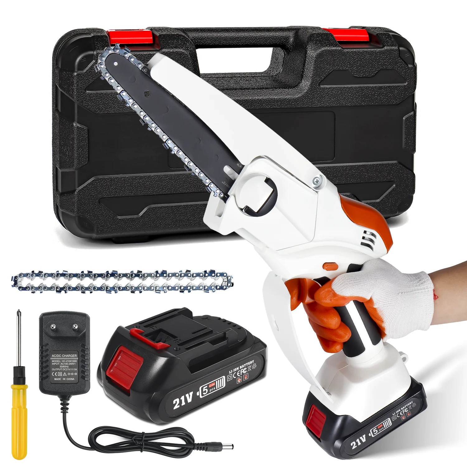21V 6 Inch Electric Chainsaws Rechargeable Mini Handheld Branches Trimming Saw Portable Woodworking Electric Saw Cutting Tool mini chainsaw electric chainsaw electric saw