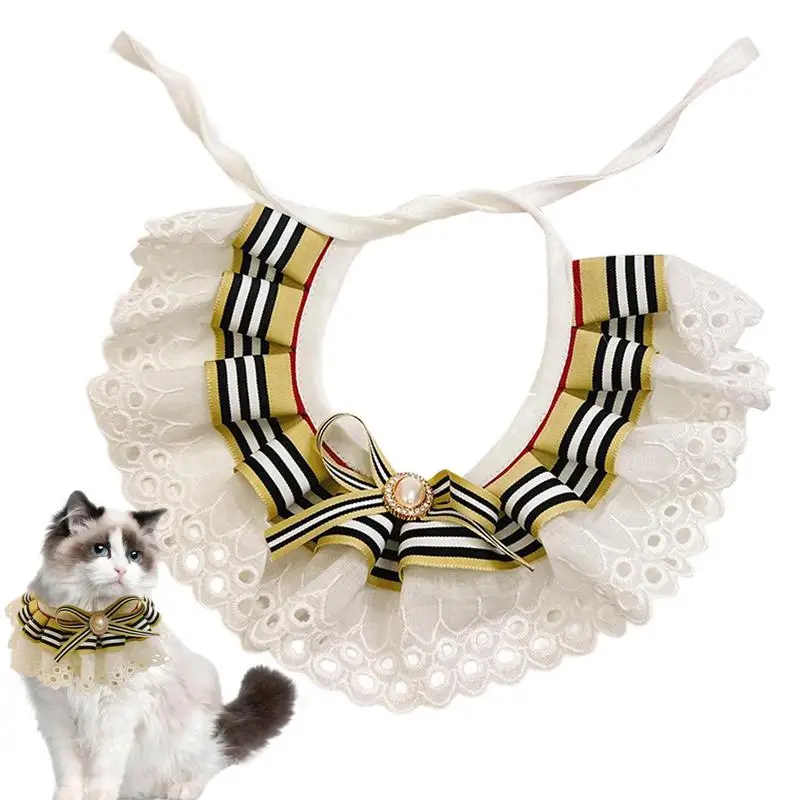 

Pet Lace Bib Cute Decorative Bib Collar For Cats Soft Pet Bow Tie Collar In Preppy Style Lace-Trimmed Cat Bib For Picnic Pet