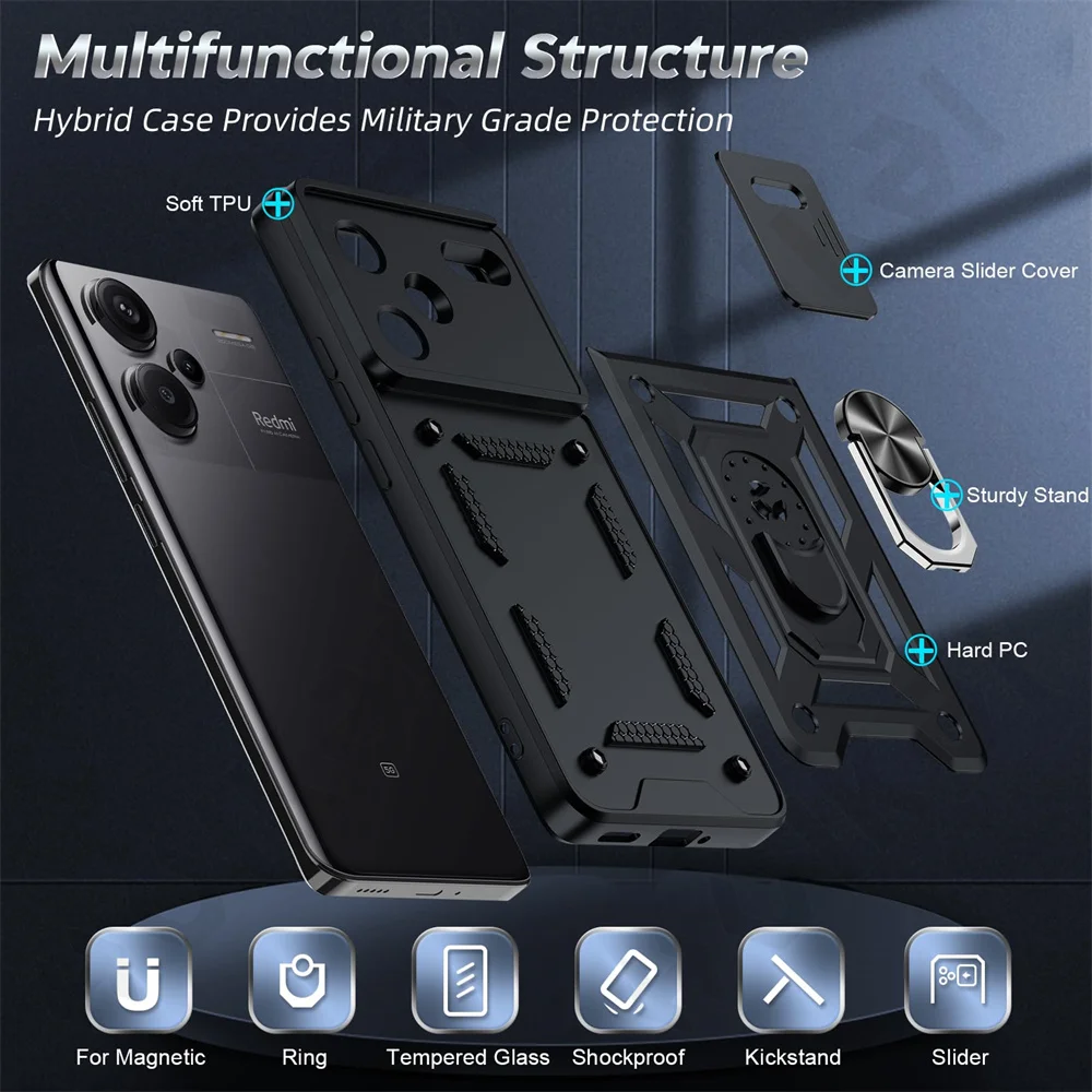 Premium Slide Camera Protector Armor Case with 360-Degree Ring for Ultimate Phone Protection