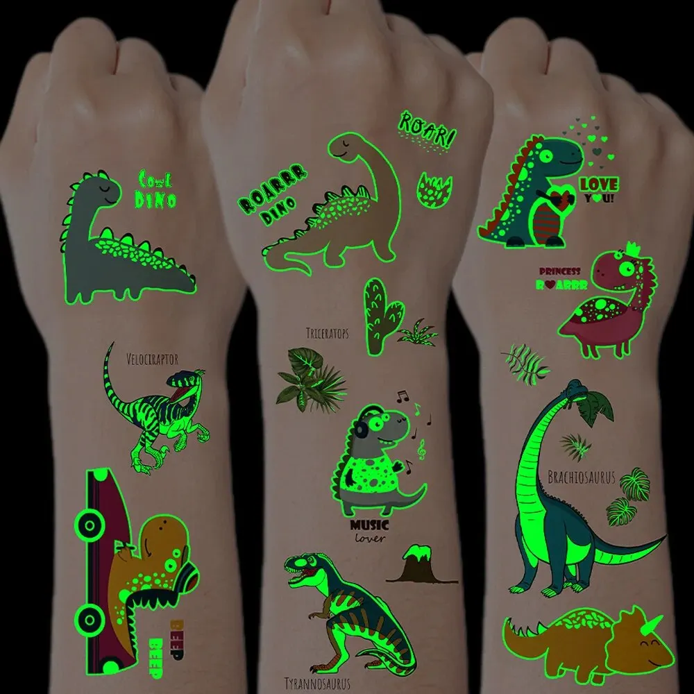 10pcs Luminous Dinosaur Glow Waterproof Temporary tattoo sticker temporary tattoos Mermaid Lion Flash Tatto Arm Body Art Fake Tattoos